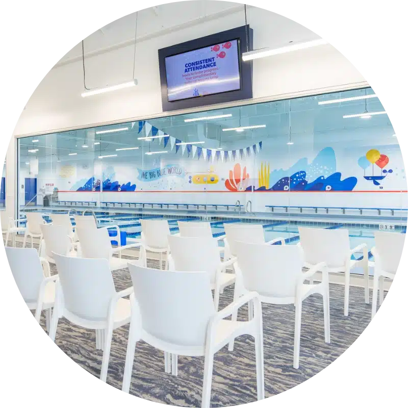 Big Blue Swim school waiting room and facility
